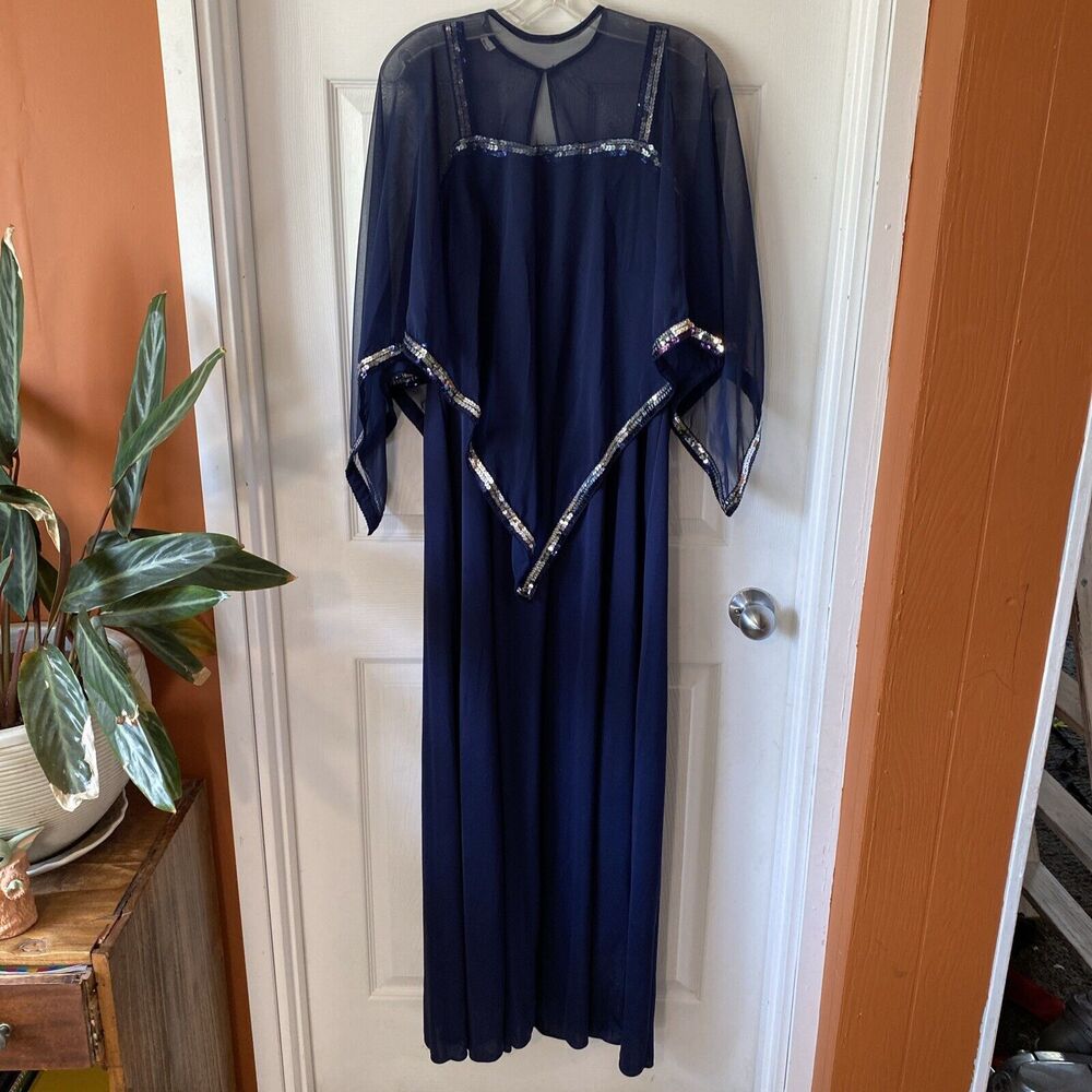 Fill Robbins Vintage Dress Size 16 NWT Spaghetti Strap Sequins Blue Polyester